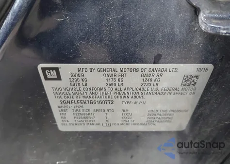 2016 Chevrolet Equinox Lt z USA, uszkodzony, nr VIN 2GNFLFEK7G6160772